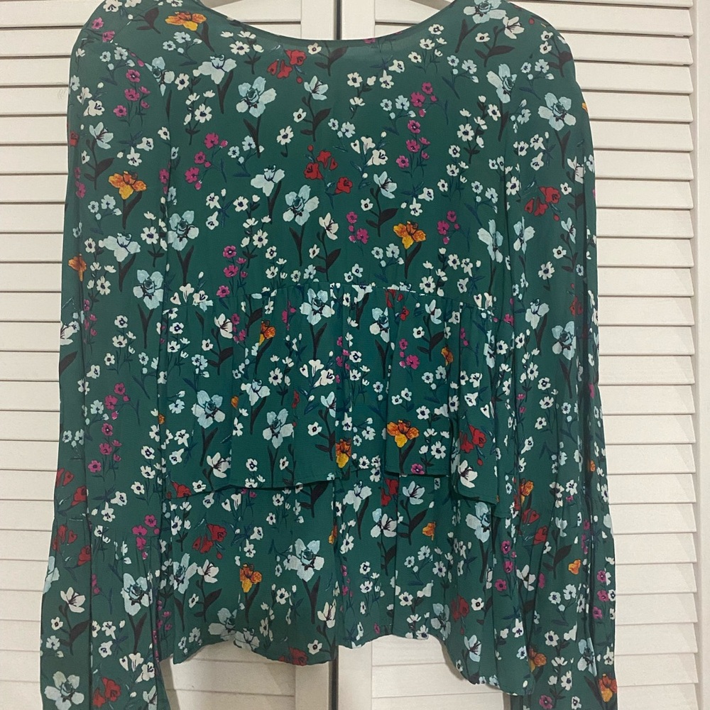 Zara X-small floral long-sleeve blouse